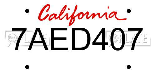 7AED407 California License Plate