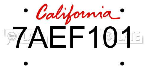 7AEF101 California License Plate