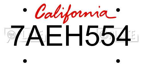 7AEH554 California License Plate