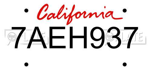 7AEH937 California License Plate