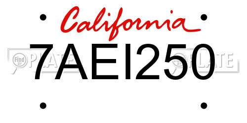 7AEI250 California License Plate
