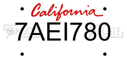 7AEI780 California License Plate