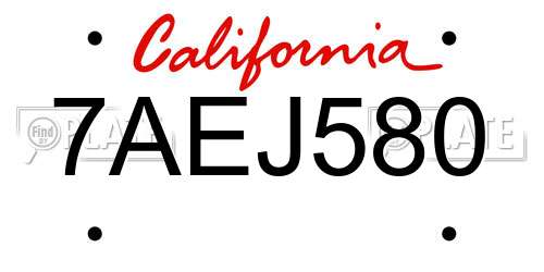7AEJ580 California License Plate