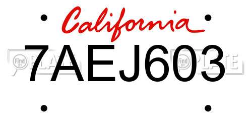7AEJ603 California License Plate
