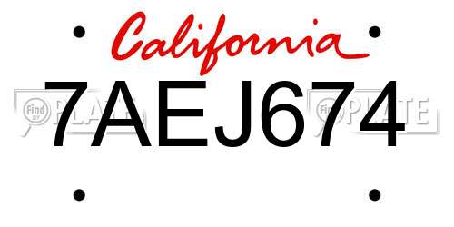 7AEJ674 California License Plate