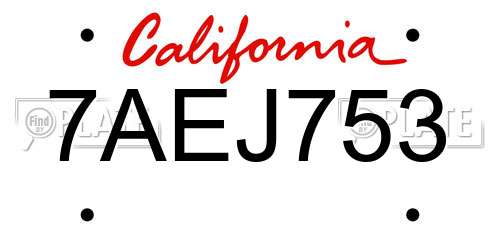 7AEJ753 California License Plate