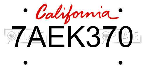 7AEK370 California License Plate