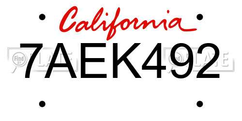 7AEK492 California License Plate