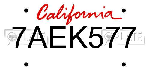 7AEK577 California License Plate