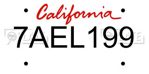 7AEL199 California License Plate