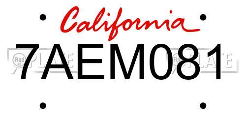 7AEM081 California License Plate