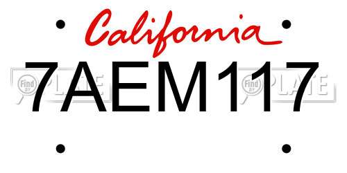 7AEM117 California License Plate