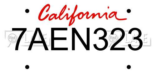7AEN323 California License Plate