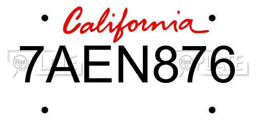 7AEN876 California License Plate