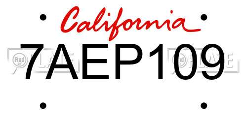 7AEP109 California License Plate