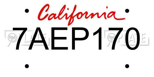 7AEP170 California License Plate