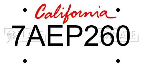 7AEP260 California License Plate