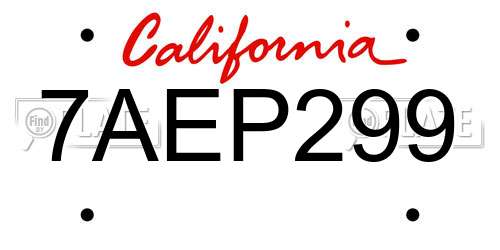 7AEP299 California License Plate