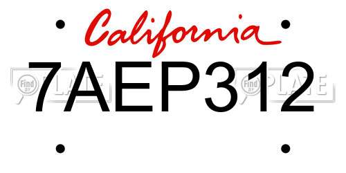 7AEP312 California License Plate