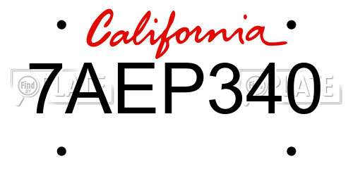 7AEP340 California License Plate