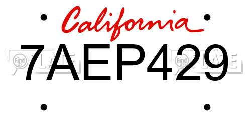 7AEP429 California License Plate