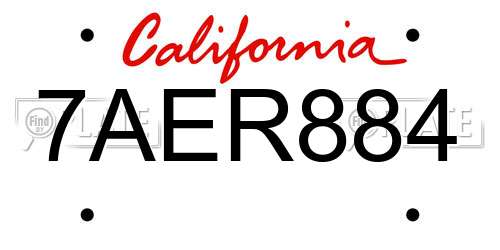 7AER884 California License Plate
