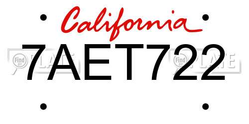 7AET722 California License Plate