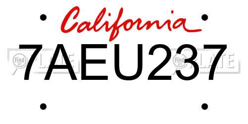 7AEU237 California License Plate