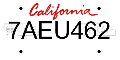 7AEU462 California License Plate