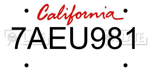 7AEU981 California License Plate