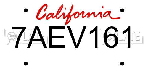 7AEV161 California License Plate