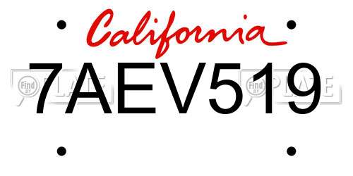 7AEV519 California License Plate