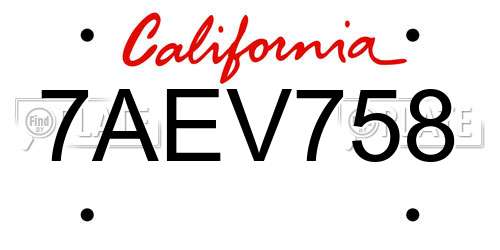 7AEV758 California License Plate