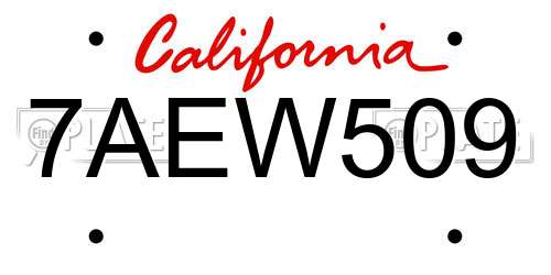 7AEW509 California License Plate