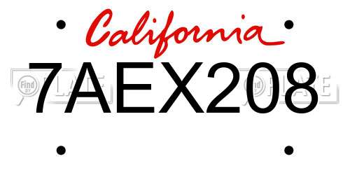 7AEX208 California License Plate