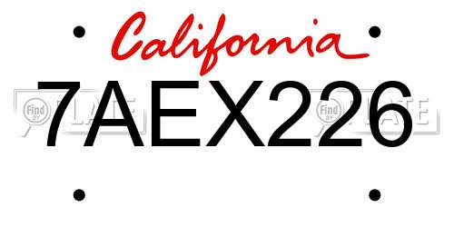 7AEX226 California License Plate
