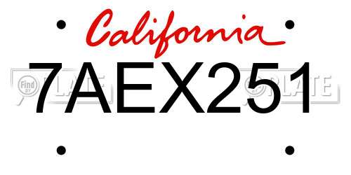 7AEX251 California License Plate