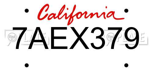 7AEX379 California License Plate