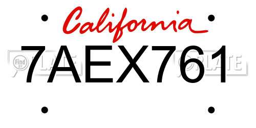 7AEX761 California License Plate