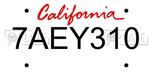 7AEY310 California License Plate