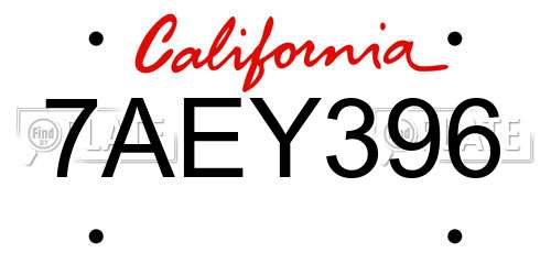7AEY396 California License Plate