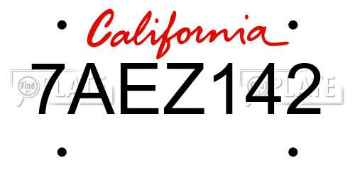 7AEZ142 California License Plate