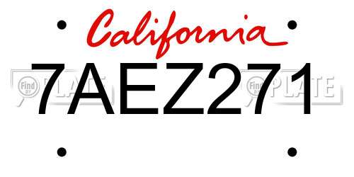 7AEZ271 California License Plate