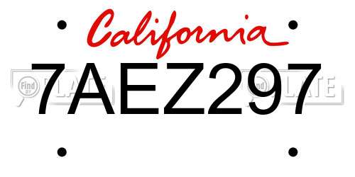 7AEZ297 California License Plate
