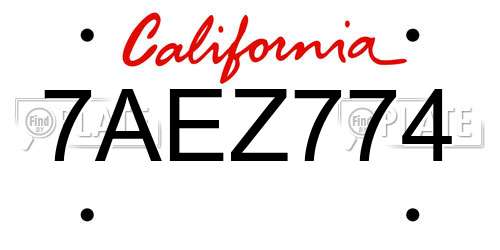 7AEZ774 California License Plate