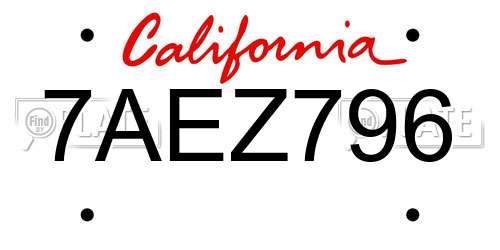 7AEZ796 California License Plate