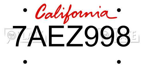 7AEZ998 California License Plate