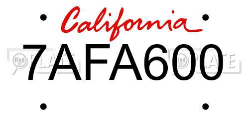 7AFA600 California License Plate