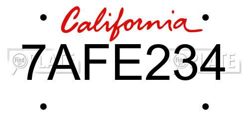 7AFE234 California License Plate