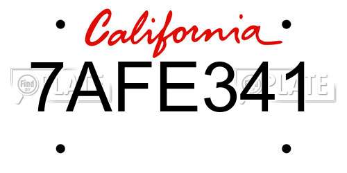 7AFE341 California License Plate
